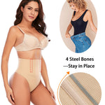 Werena Tummy Control Thong Shapewear for Women Seamless Shaping Novelty Thong Panties Body Shaper Underwear(01# Beige-mid Waisted(has Boning),Medium)