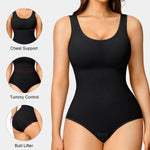 Nebility 2 Piece Shapewear Bodysuit for Women Tummy Control Slim Fit Sleeveless Round Neck Body Suit(Black 2pk,X-Small-Small)