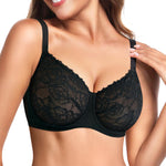 BRABIC Minimizer Bras for Women Full Coverage Seamless Unlined Lace Bra with Underwire Support for Large Breasts, T-Shirt Bra, 38D, Black