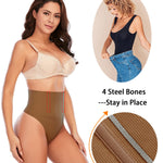 Werena Tummy Control Thong Shapewear for Women Seamless Shaping Novelty Thong Panties Body Shaper Underwear(01# Brown-mid Waisted(has Boning),Medium)