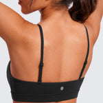 CRZ YOGA Butterluxe V-Neck Sports Bras for Women - Adjustable Thin Straps Padded Yoga Top Basic Wireless Camisole Black Medium