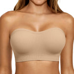 LetsJoli Push Up Strapless Bras for Women Supportive Bandeau Bra Non Slip Wireless No Underwire Padded Tube Bra(Nude,M)
