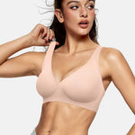 OEAK Womens Deep V Bras Comfortable Bras Support Push Up Bralettes no Underwire Bras Low Cut Plunge Seamless Tshirts Bras Jacquard Nude L