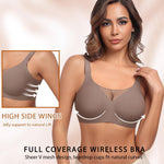 Werena Womens Jelly Wireless Bras Plus Size Minimizer Comfortable Bra Full Coverage Supportive No Underwire Seamless Tshirt Bralette (Coffee,2XL)
