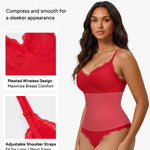 Nebility Bodysuits for Women Lace Bodysuit Thong Shapewear Tummy Control Sleeveless Going Out Cami Tank Tops Body Suit (Red, Small)