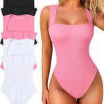 OQQ Women's 3 Piece Bodysuits Sexy Ribbed Strappy Square Neck Sleeveless Tummy Control Tank Tops Bodysuits