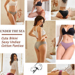 UNDER THE SEA Cotton Underwear for Women 6 Pack Sexy Bikini High Cut Breathable Cheeky Panties Underwear Womens Lingerie Outfits Clothes