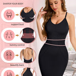 SLIMBELLE Backless Shapewear Slip for Women Under Dress Tummy Control Bodycon Adjustable Strap Round V Neck Body Shaper Black M