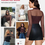Nebility Long Sleeve Body Suits Mesh Bodysuit - Shapewear Bodysuit Turtleneck Thong Going Out Tops Fall Outfits