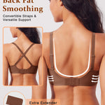Werena Womens Wireless Jelly Bras Deep V Push Up Low Cut Bra No Underwire Supportive Plunge Seamless Everyday Comfortable Tshirt Bralette (Brown,L)