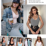 Popilush Body Suits for Womens Modal Shapewear Bodysuit Tummy Control Lace Layered Bra Going Out Tops Black