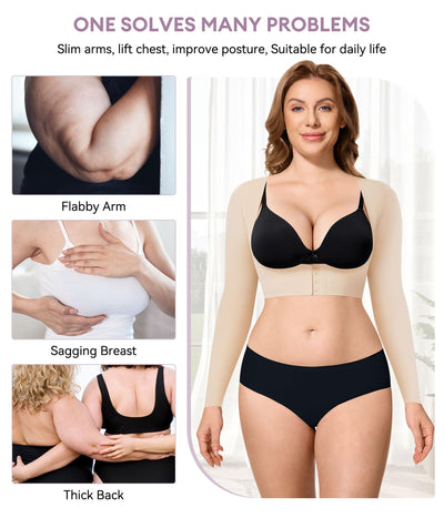 YERKOAD Arm Shapers for Women Flabby Arms Post Surgery Compression Sleeves Arm Faja Front Closure Shapewear Tops (Beige, Medium)