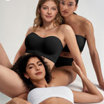 OEAK Supportive Strapless Bras for Women Push Up Wireless Bandeau Bra Non Slip Seamless Bras Comfortable Padded Bralette Black S