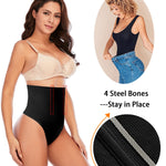 Werena Tummy Control Thong Shapewear for Women Seamless Shaping Novelty Thong Panties Body Shaper Underwear(03# Black-high rise wire,Large)