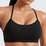 CRZ YOGA Butterluxe Y Back Sports Bras for Women - Padded Racerback Low Impact Spaghetti Thin Strap Workout Yoga Top Black Medium