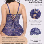 SHAPELLX Lace Body Suits Women Tummy Control Thong Shapewear V-Neck Drawstring Out Going Sculpting Shaper (Purple Large)