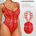 SHAPELLX Lace Bodysuit for Women Tummy Control Shapewear Body Suits One Piece Body Shaper Thongs Red XS