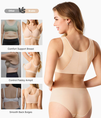 BRABIC Zipper Front Closure Bra - Compression Post Surgery Bras for Women Mastectomy Full Coverage with Wide Straps (Beige,Large)