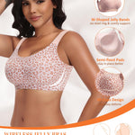Wireless Jelly Minimizer Bras for Women with Support and Lift Full Coverage Gel Bra No Underwire Padded Bralettes(01#Leopard Pink(Full Coverage),3XL)