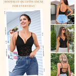 Irisnaya Lace Body Suits Women Backless Bodysuit V Neck Bodysuit Thong Shapewear Bodysuit