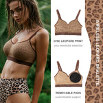 Lover-Beauty Comfortable Bras for Women Leopard Bralette Padded Bra Wireless Bralette Leopard Print Tops for Women