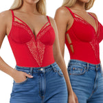 Popilush Lace Bodysuits for Women Corset Shapewear Tummy Control Body Suits V Neck Thong Underwired Outfits Side Zipper