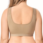 BRABIC Wireless Zip Front Closure Bras for Women No Underwire Full Coverage Comfort Everyday Post Surgery Compression Bra (US, Alpha, XX-Large, Regular, Regular, Light Brown)