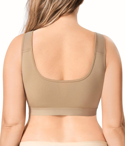 BRABIC Wireless Zip Front Closure Bras for Women No Underwire Full Coverage Comfort Everyday Post Surgery Compression Bra (US, Alpha, XX-Large, Regular, Regular, Light Brown)