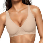 OEAK Womens Deep V Bras Wireless Comfortable Bra Supportive No Underwire Bras Tshirt Push Up Bralettes Plunge Seamless Bra Dark Beige M