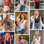 SHAPERIN Sexy Lace Bodysuit for Women Tummy Control Thong Shapewear Deep V Neck Body Suits Corset Tops Going Out Tank Top