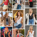 SHAPERIN Sexy Deep V Neck Lace Bodysuit for Women Tank Top Thong Shapewear Tummy Control Body Suits Going Out Corset Tops Red L