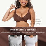 FeelinGirl Plunge Bras for Women Full Coverage Unlined Non Padded Comfort Minimizer Underwire Everyday Bras Mocca 36D