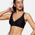OEAK Womens Deep V Bras Wireless Comfortable Bra Supportive No Underwire Bras Tshirt Push Up Bralettes Plunge Seamless Bra Black M