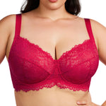 HSIA Minimizer Bra for Women - Plus Size Lace Full Coverage Womans Bra Unlined Underwire Bra for Heavy Breast Raspberry Red