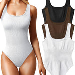 OQQ Women's 3 Piece Bodysuits Sexy Ribbed Sleeveless Square Neck Tank Tops Leotard 2025 Trendy Outfits