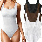OQQ Women's 3 Piece Bodysuits Sexy Ribbed Sleeveless Square Neck Tank Tops Leotard 2025 Trendy Outfits