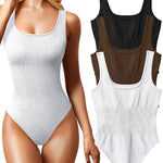 OQQ Women's 3 Piece Bodysuits Sexy Ribbed Sleeveless Square Neck Tank Tops Leotard 2025 Trendy Outfits Black Coffee White