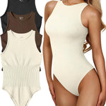 OQQ Women's 3 Piece Bodysuits Sexy Ribbed One Piece Sleeveless Halter Neck Tops Leotard Summer Trendy