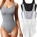 OQQ Women's 3 Piece Bodysuits Sexy Ribbed Sleeveless Square Neck Tank Tops Leotard 2025 Trendy Outfits