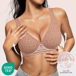 OEAK Womens Deep V Bras Wireless Comfortable Bra Supportive No Underwire Bras Tshirt Push Up Bralettes Plunge Seamless Bra Light-Coffee Leopard 3XL