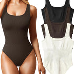 OQQ Women's 3 Piece Bodysuits Sexy Ribbed Sleeveless Square Neck Tank Tops Leotard 2025 Trendy Outfits
