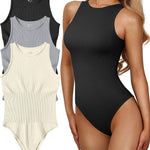 OQQ Women's 3 Piece Bodysuits Sexy Ribbed One Piece Sleeveless Halter Neck Tops Leotard Summer Trendy