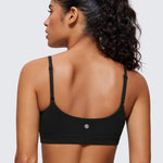 CRZ YOGA Butterluxe Adjustable Spaghetti Strap Sports Bras for Women - Scoop Neck Wireless Padded Yoga Workout Crop Top Black Small