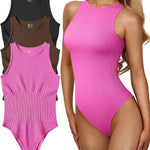 OQQ Women's 3 Piece Bodysuits Sexy Ribbed One Piece Sleeveless Halter Neck Tops Leotard Summer Trendy