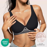 OEAK Womens Deep V Bras Wireless Comfortable Bra Supportive No Underwire Bras Tshirt Push Up Bralettes Plunge Seamless Bra Black L