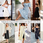 Dressever 2 Pieces Half Slips for Under Dresses Satin Long Underskirt Soft Slip for Women Skirt Extenders with Lace Trim Black and Nude 23" L