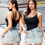 Nebility Black Bodysuit Women - Tummy Control V Neck Body Suits Seamless Shapewear Smooth Fit Everyday Wear Body Shaper Mid Thigh Shorts