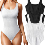 OQQ Women's 3 Piece Bodysuits Sexy Ribbed Sleeveless Square Neck Tank Tops Leotard 2025 Trendy Outfits