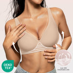 OEAK Womens Deep V Bras Wireless Comfortable Bra Supportive No Underwire Bras Tshirt Push Up Bralettes Plunge Seamless Bra Dark Beige 3XL