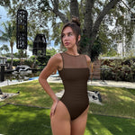 OQQ Women 2 Piece Bodysuit Mesh Ruched Sleeveless Turtle Neck Shapewear Body Suits One Piece Leotard Shirt Going Out Tops